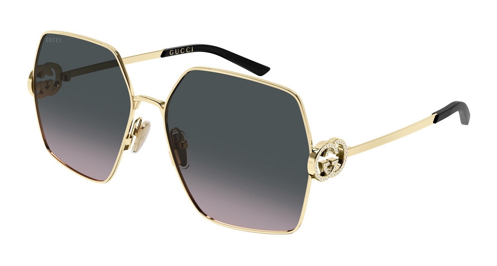Gucci Gg2163s 002 Gold Grey Rose Gradient Lens Women Sunglasses Large Authentic